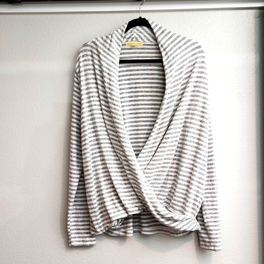 Mesh & Lace Crossover Style Sweater - Picture 1 of 3
